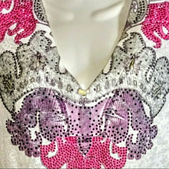 One World Top Size M Waffle Rhinestone Paisley NEW - Picture 14 of 16